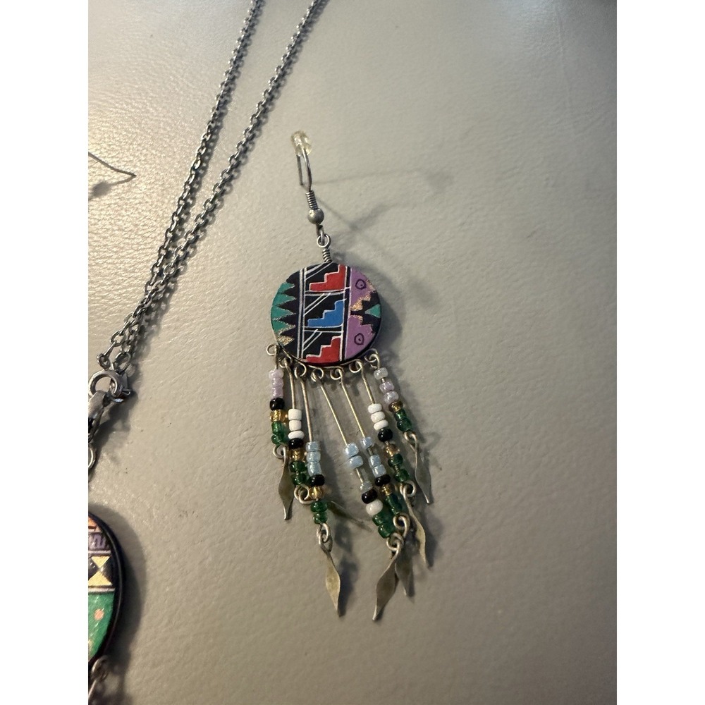 Southwest Western Aztec Pattern Drop Dangle Beaded Earrings & Necklace #430 - Picture 4 of 6
